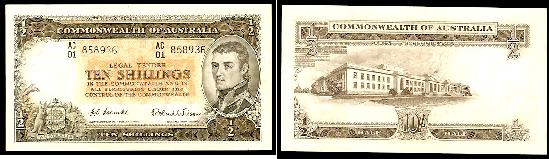 Australian 10 shillings Coombs/Wilson 1954 Unc